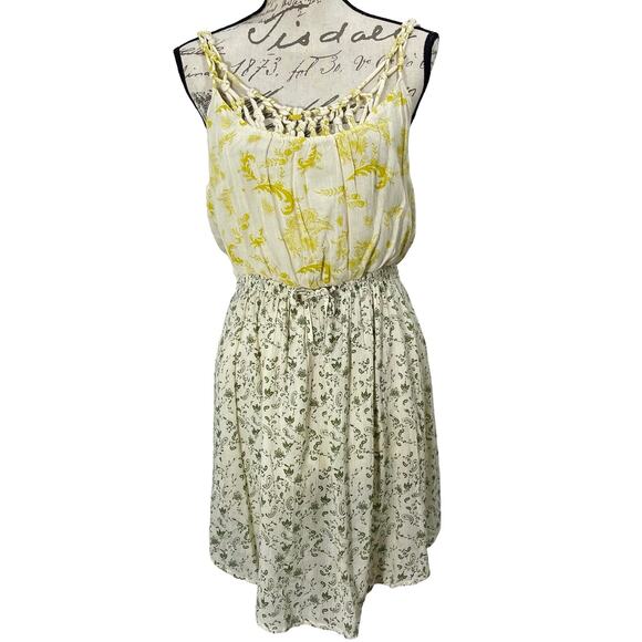 O’Neill Boho Sleeveless Sundress Yellow Green Floral Fit & Flare Mini Dress - Picture 1 of 9